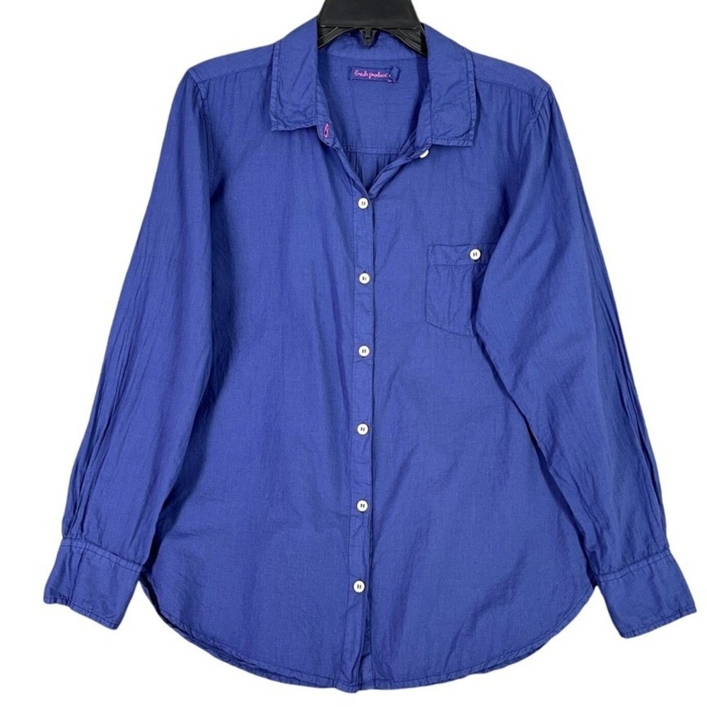 Fresh Produce Button Down Shirt Cotton Long Sleeve‎ Pocket Periwinkle M Womens